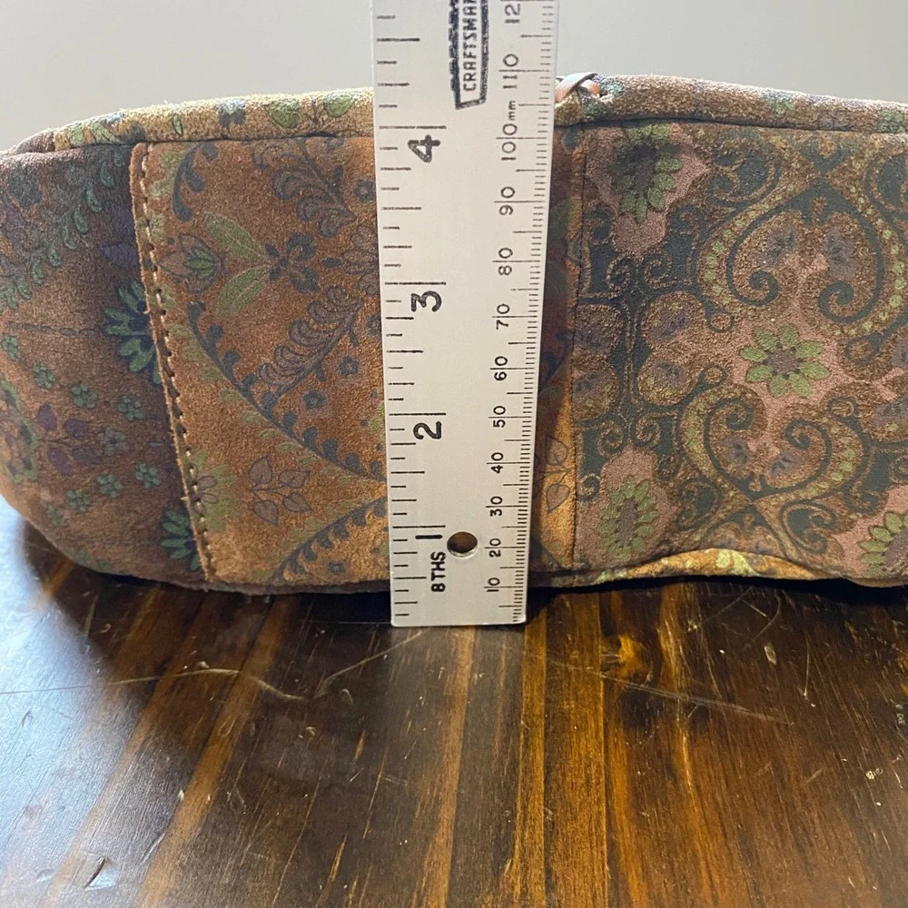 Floral Paisley Patchwork Suede Hobo Bag Tassel Whipstitch Brown Boho Bag